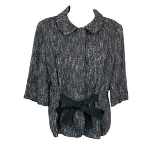 Talbots Women’s Tweed 3/4 Sleeve Peter Pan Collared Ribbon Tie Jacket Size 12